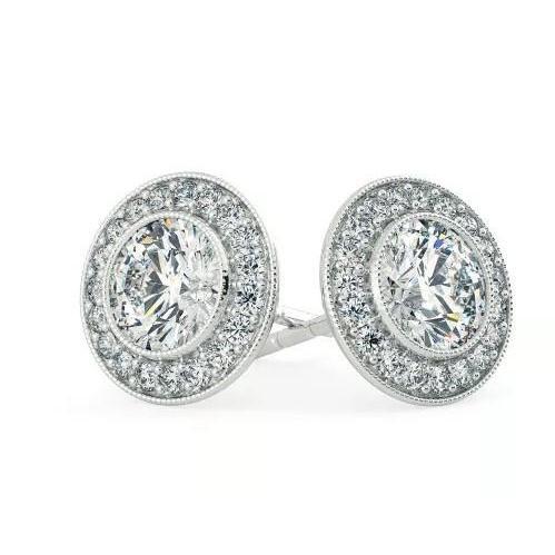 Boucles D'oreilles En Or Blanc 14K Pour Femmes. Naturel Diamants Taille Brillant De 3.70 Carats