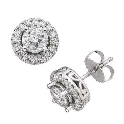 Boucles D'oreilles En Or Blanc 14K Scintillant 2.82 Carats Et Réel Diamants Halo Lady