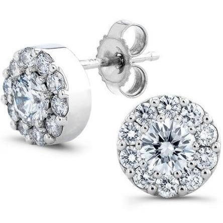 Boucles D'oreilles En Or Blanc Massif 2.5 Carats Avec Halo De Réel Diamants Coupe Ronde