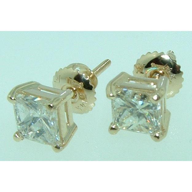 Boucles D'oreilles En Or Jaune Avec Naturel Diamants Taille Princesse De 1.50 Ct