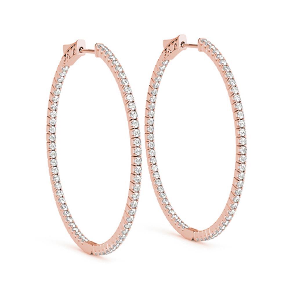 Boucles D'oreilles En Or Rose Avec Grands Naturel Diamants A L'intérieur De L'anneau De 2 Pouces