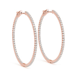 Boucles D'oreilles En Or Rose Avec Grands Naturel Diamants A L'intérieur De L'anneau De 2 Pouces