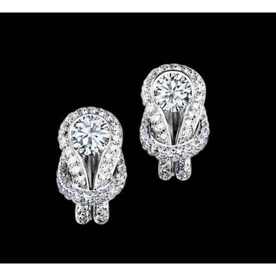 Boucles D'oreilles En Réel Diamant De Style Nœud De 1.7 Ct Halo Bijoux En Or Blanc
