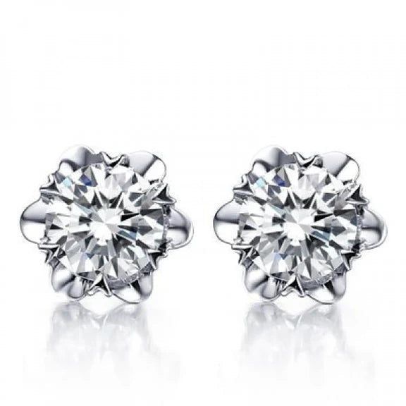 Boucles D'oreilles En Réel Diamant En Forme De Fleur Ronde 2 Carats En Or 14K