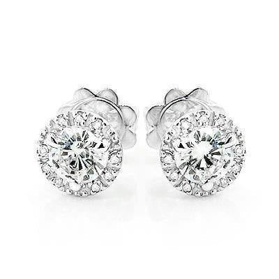 Boucles D'oreilles En Réel Diamant Rond Pour Femmes Halo 2.10 Carats En Or Blanc 14K