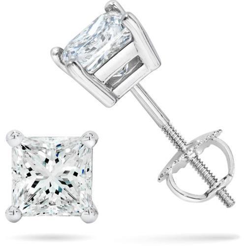 Boucles D'oreilles En Réel Diamant Serti De Griffes Taille Princesse De 1.5 Ct En Or Blanc 14 Carats