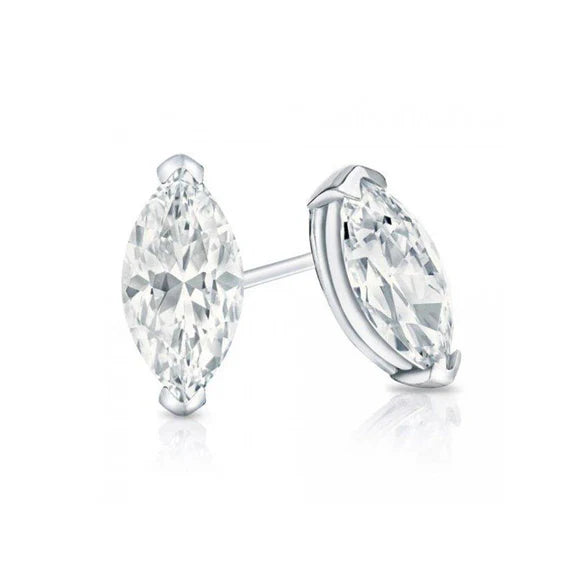 Boucles D'oreilles En Réel diamant Solitaire Taille Marquise 2 Ct En Or Blanc