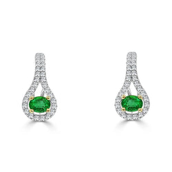 Boucles D'oreilles Femme 5.90 Carats Emeraude Vert Et Diamants Or Blanc 14K