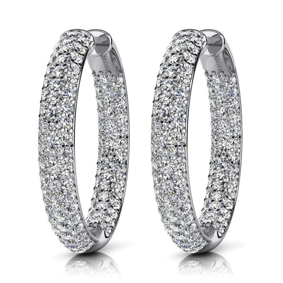 Boucles D'oreilles Femme A Trois Rangs De Véritable Diamants Blancs A L'intérieur Du Cercle de 10,20 Carats