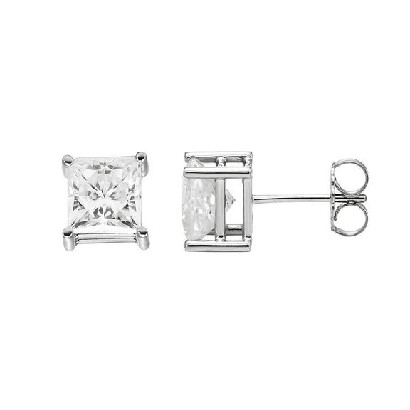 Boucles D'oreilles Femme Réel Diamants taille princesse 2 carats or blanc 14K