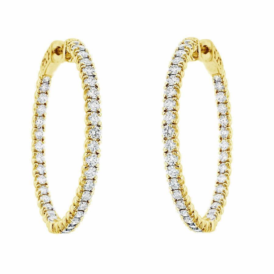 Boucles D'oreilles Femmes Créoles en Or Jaune Avec Naturel Diamants Taille Brillante de 4,70 Carats