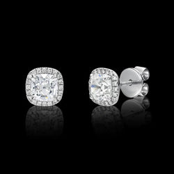 Boucles D'oreilles Halo Avec Réel Diamants Taillés A L'ancienne De 2.4 Cts En Or Blanc 14K