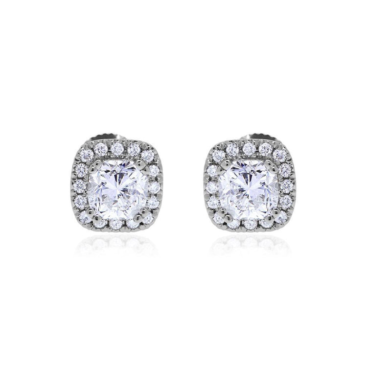 Boucles D'oreilles Halo Coussin Et Réel Diamants Taille Ronde De 2.32 Ct