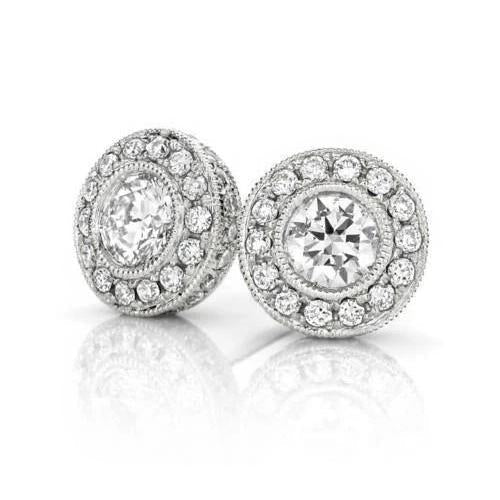 Boucles D'oreilles Halo De Naturel Diamants Ronds Etincelants En Or Blanc 2.28 Carats 14K