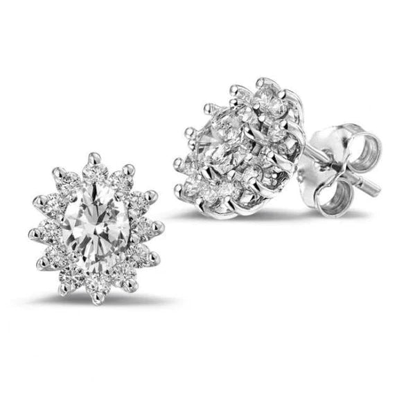 Boucles D'oreilles Halo De Réel Diamants Taille Ovale Et Ronde De 3.20 Ct