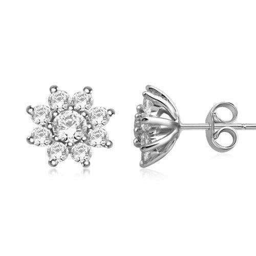 Boucles D'oreilles Halo De Style Fleur Avec Réel Diamants Taillés Ronds Magnifiques De 5.00 Ct