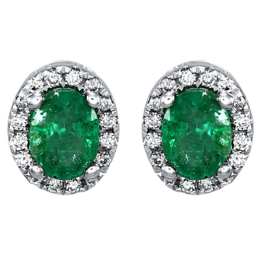 Boucles D'oreilles Halo Emeraude Vert Diamants 5.90 Carats Or Blanc