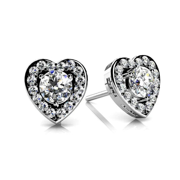 Boucles D'oreilles Halo En Forme De Coeur Avec Réel Diamants Taillés Ronds De 2.90 Ct