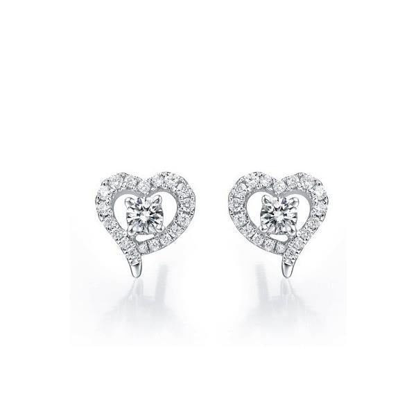 Boucles D'oreilles Halo En Forme De Cœur Avec Véritable Diamants 1.36 Carats En Or Blanc 14k