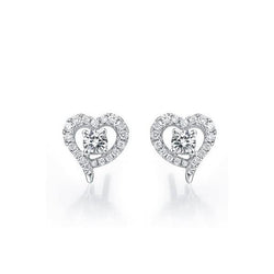Boucles D'oreilles Halo En Forme De Cœur Avec Véritable Diamants 1.36 Carats En Or Blanc 14k