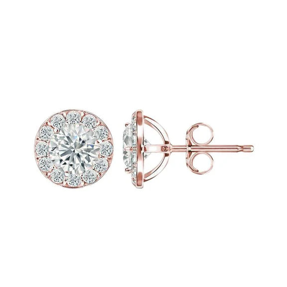 Boucles D'oreilles Halo En Or Rose 14k Etincelants De 3.50 Carats Avec Réel Diamants Pour Dame