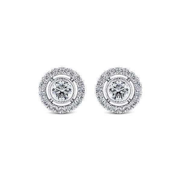 Boucles D'oreilles Halo En Véritable Diamants De Forme Ronde 1.36 Carats En Or Blanc 14K