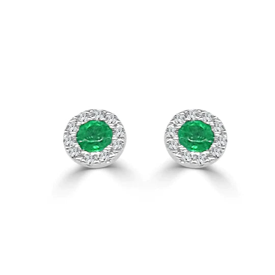 Boucles D'oreilles Halo Goujons 6.10 Carats Emeraude Vert Et Diamants Sertie De Griffes