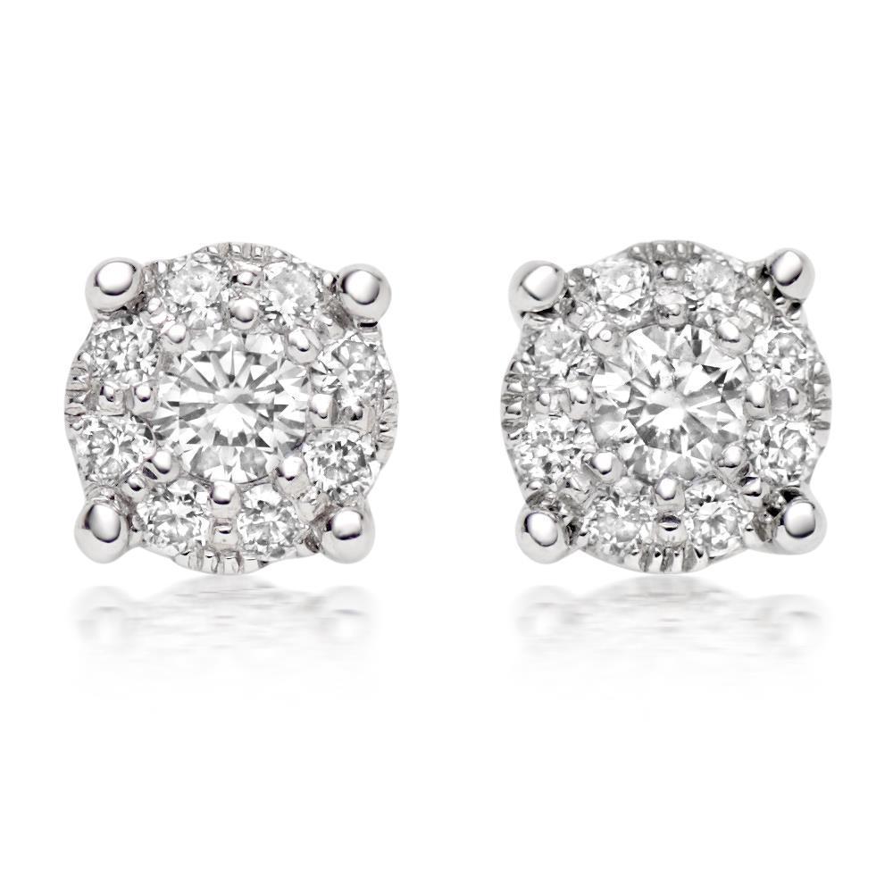 Boucles D'oreilles Halo Naturel Diamond Lady Avec Clous Ronds Taille Brillant De 2 Ct