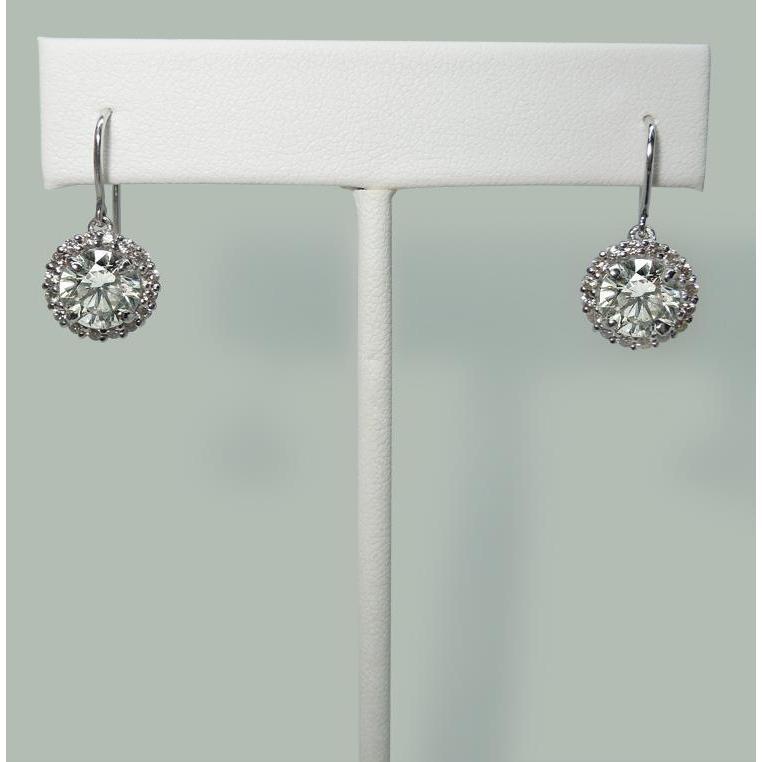 Boucles D'oreilles Halo Pendantes Crochet Berger Réel Diamant 5.02 Carats Or Blanc 14K