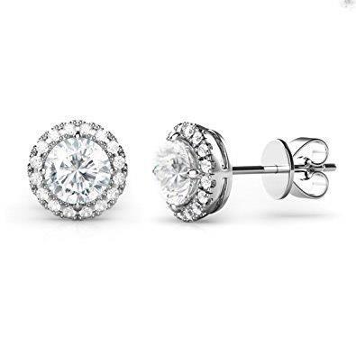 Boucles D'oreilles Halo Pour Femmes Avec Naturel Diamants Taillés En Brillant De 3.10 Carats