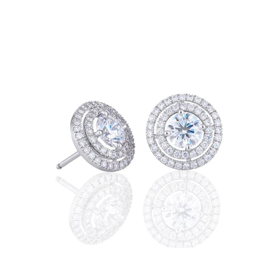 Boucles D'oreilles Halo Pour Femmes Avec Réel Diamants Ronds De 2.46 Carats