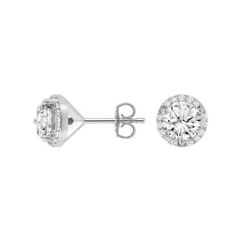 Boucles D'oreilles Halo Pour Femmes Avec Véritable Diamants Etincelants De 3.10 Carats En Or Blanc 14K