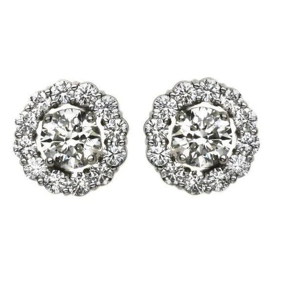 Boucles D'oreilles Halo Réel Diamant Taille Brillant 3.20 Carats Bijoux En Or Blanc
