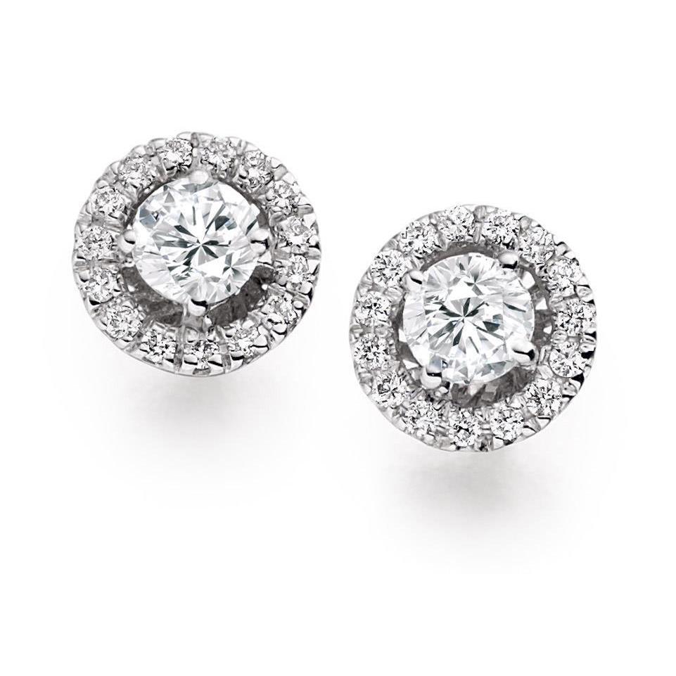 Boucles D'oreilles Halo Réel Diamants 2.3 Carats En Or Blanc 14K