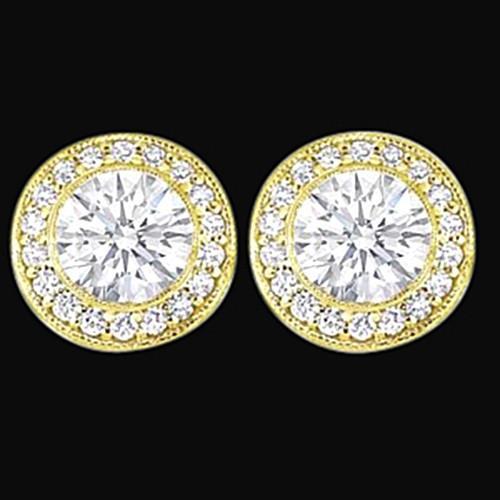 Boucles D'oreilles Halo Réel Diamants Coupe Ronde Pour Dames 3 Ct. Or Jaune Nouveau