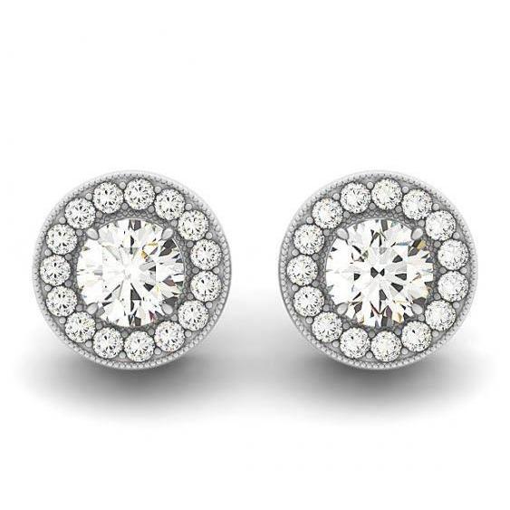 Boucles D'oreilles Halo Réel Diamants Ronds 2.20 Carats Or Blanc