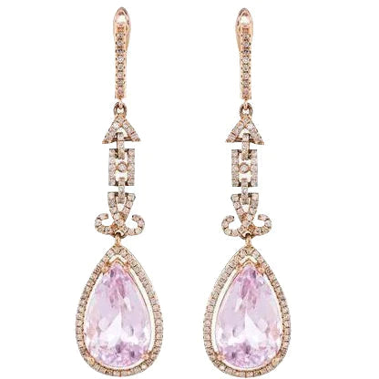 Boucles D'oreilles Kunzite Rose Et Diamant