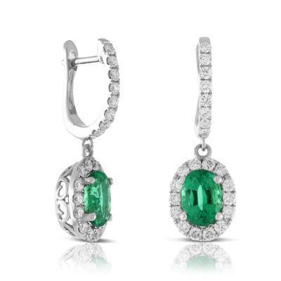 Boucles D'oreilles Lady Dangle En Or Blanc 14K 6.28 Ct Émeraude Vert Et Diamants