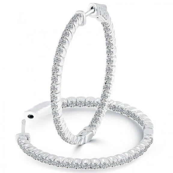 Boucles D'oreilles Lady Hoop En Or Blanc 14K Avec 3,10 Carats De Réel Diamants