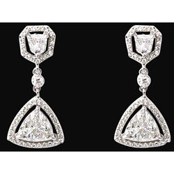 Boucles D'oreilles Lustre En Or Blanc De 3.50 Carats Trillions De Naturel Diamants