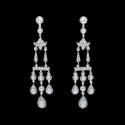 Boucles D'oreilles Lustre Réel Diamants 3.5 Carats Bijoux Suspendus En Or Blanc Femme