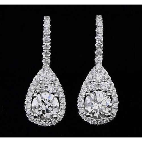 Boucles D'oreilles Naturel Diamant Forme Poire Diamants Ronds 4 Carats Bijoux Dames