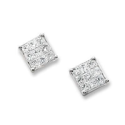 Boucles D'oreilles Naturel Diamant Princesse 1.80 Carats En Or Blanc 14 Carats