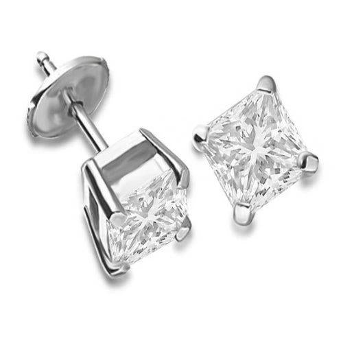Boucles D'oreilles Naturel Diamant Princesse De 1.50 Ct En Or Blanc 14K
