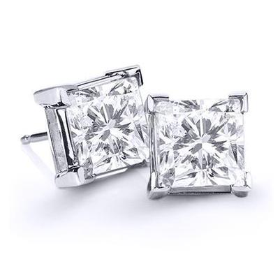 Boucles D'oreilles Naturel Diamant Princesse Solitaire 4 Carats En Or Blanc Massif 14K