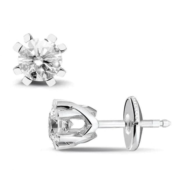 Boucles D'oreilles Naturel Diamant Taille Ronde 2 Ct Pour Femme Serti Couronne Or Blanc 14 Carats