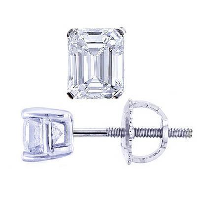 Boucles D'oreilles Naturel Diamants Taille Emeraude Etincelants 2 Carats