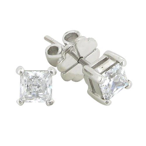 Boucles D'oreilles Naturel Diamants Taille Princesse 3.00 Carats Or Blanc 14K