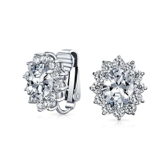 Boucles D'oreilles Ovales Et Rondes Scintillantes De 2.72 Carats Réel Diamant En Or Blanc 14k