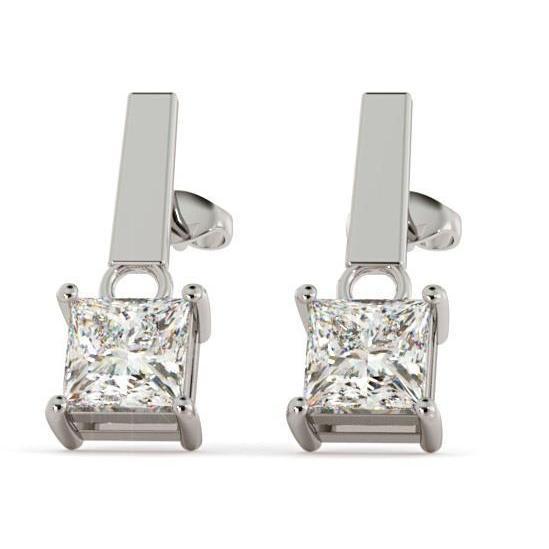 Boucles D'oreilles Pendantes Avec Réel Diamants Taille Princesse 2 Carats En Or Blanc 14K